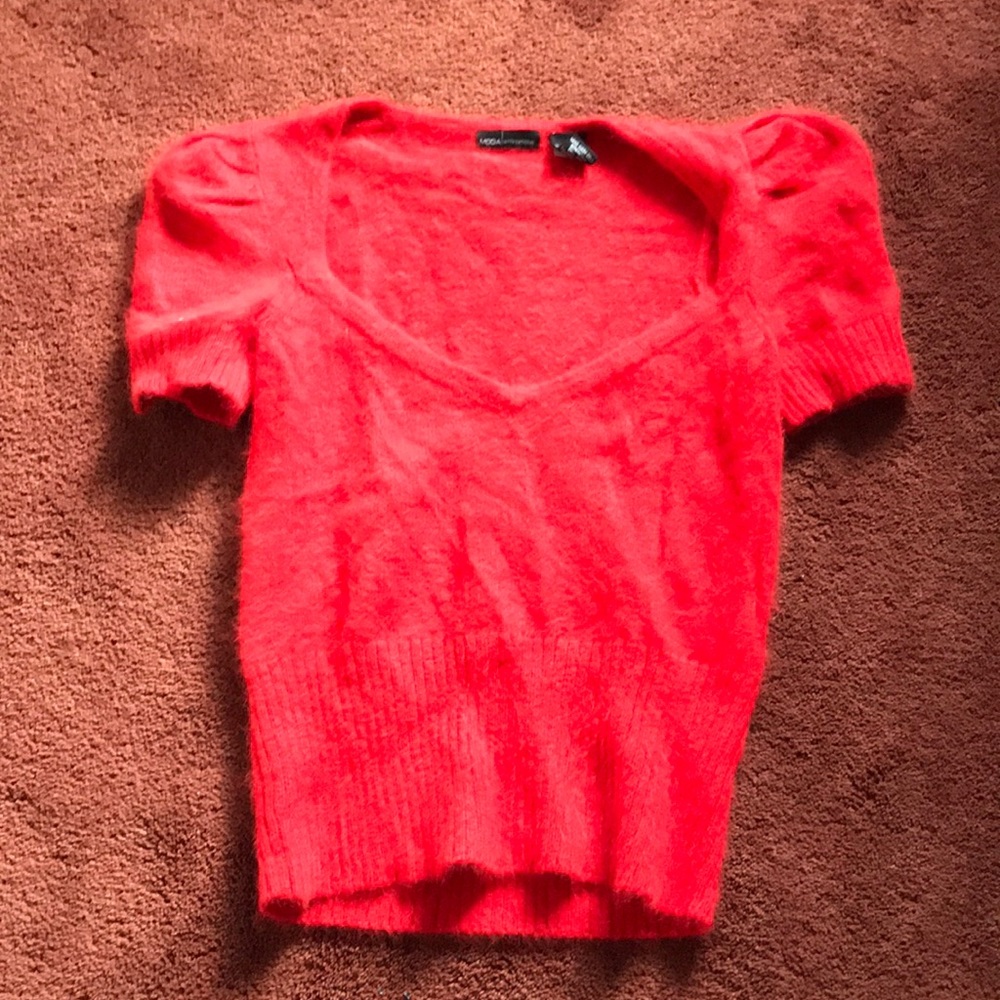 Red scoop neck tee shirt sweater